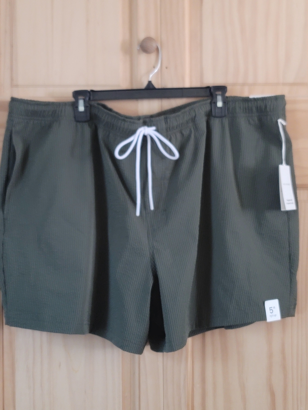 Men's Olive Green Swim Shorts with Drawstring
